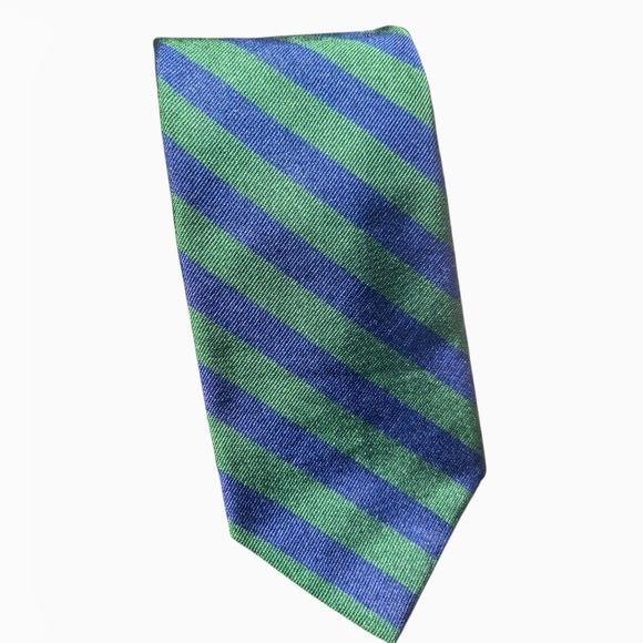Brooks Brothers Striped Repp Green And Blue Tie 100% Silk Men's Necktie NEW - Picture 1 of 4